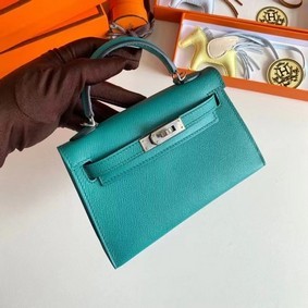 Imitation Hermes Kelly 19cm Shoulder Bags Epsom Leather KL19 Silver hardware Lake blue HMS279GMBWJ