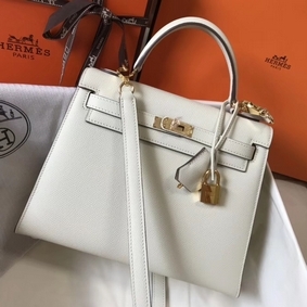 Best Quality Hermes Kelly 25cm Sellier Bag In White Epsom Leather HMSOX8KGJ0K