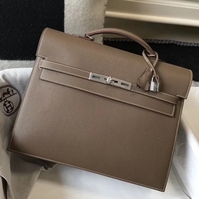 Hermes Kelly Depeche 34 Briefcase In Taupe Calfskin Replica HMS875L1414