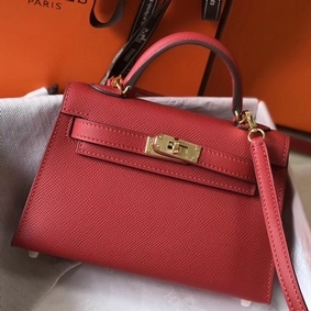 Imitation Hermes Kelly Mini II Bag In Rouge Vif Epsom Leather GHW HMSOY1156B2