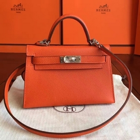 Hermes Kelly Mini II Handmade Bag In Orange Epsom Leather Replica HMSMCOAL403