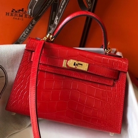 1:1 Replica Hermes Kelly Mini II Handmade Bag In Red Crocodile Embossed Leather HMS5Y7OLP5M