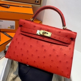 Hermes Kelly Mini II Handmade Bag In Red Ostrich Leather HMS6JB9Q9FR