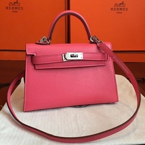Hermes Kelly Mini II Handmade Bag In Rose Lipstick Chevre Leather Replica HMSJX67MPPL