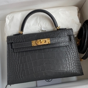 First-class Quality Hermes Kelly Mini II Sellier Handmade Bag In Graphite Matte Alligator Leather HMSR31160LT