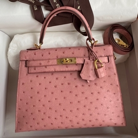 Copy Hermes Kelly Sellier 25 Handmade Bag In Terre Cuite Ostrich Leather HMSY6C3TUQ5