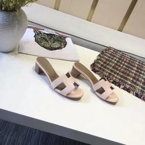 Hermes lady leather Slipper HO814HMJ Heel 5CM light pink 1:1 Replica HMSQ6134711