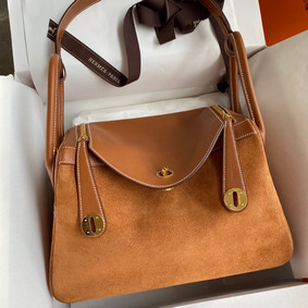Imitation Hermes Lindy 30 Handmade Bag In Gold Doblis Suede Calfskin HMSN610R65P