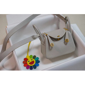 Hermes mini Lindy Togo Leather Bag LD19 grey&gold-Tone Metal 1:1 Replica HMS7086P4OD