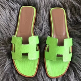 Hermes Oran Sandals In Apple Green Lizard Leather Replica HMSV29GM3YO