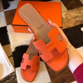 Hermes Oran Slide Sandals In Orange Clemence Leather 1:1 Replica HMS71B9FSO8