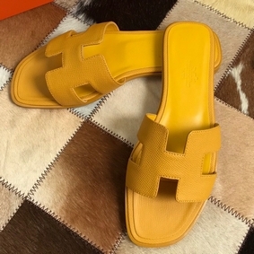 Replica Hermes Oran Slide Sandals In Yellow Epsom Calfskin HMSA6197OIN