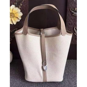 Imitation Hermes Picotin Lock 18cm Bag Canvas HPL8618T Grey HMSOHZA0225