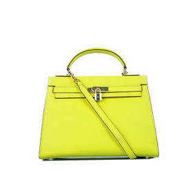 Top Replica Hot Style Hermes Kelly 32cm Bags Yellow Calf Leather Gold HMSN481M2T2