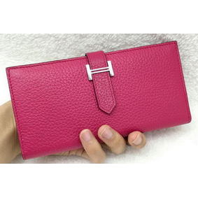 Best Quality Hermes Bearn Japonaise Bi-Fold Wallet Litchi Leather A208 Rose HMS3OSSL4X6
