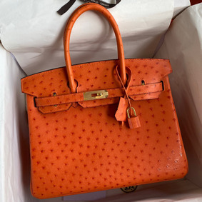 Cheap Hermes Birkin 30 Retourne Handmade Bag In Orange Ostrich Leather HMSJIV70O50
