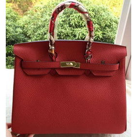 Hermes Birkin 35CM Tote Bag Red Litchi Leather BK35 Gold 1:1 Replica HMSN34YV1M4