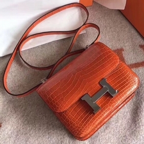 Hermes Constance 24 Handmade Bag In Orange Niloticus Crocodile HMS6UXJM6SP