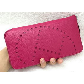 Best Quality Hermes Evelyn Long Zip Wallet Litchi A808 Rose HMS65QY9WKK