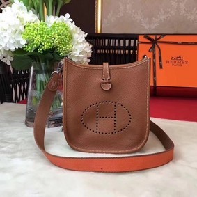 Best Quality Hermes Evelyne mini 17cm Messenger Bag Original Calf Leather H1187 Light tan HMS3WAC03A9