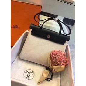 Copy Hermes Herbag 31CM Original Canvas Leather & Calfskin 45987 Offwhite&Black HMSZ04PL91Q