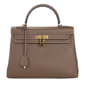 Fake Hermes Kelly 32cm Shoulder Bag Dark Grey Original Leather K32 Gold HMSSW1322P8