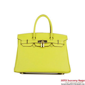 Fake Hermes Birkin 30CM Tote Bags Lemon Clemence Leather Gold HMSTQ6SS2L3