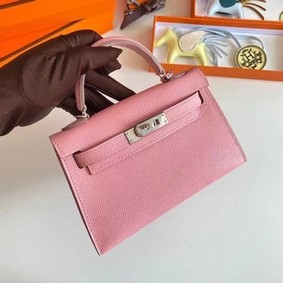 Imitation Hermes Kelly 19cm Shoulder Bags Epsom Leather KL19 Silver hardware pink HMSPQUM8I58