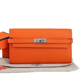 Hermes Kelly Original Leather Bi-Fold Wallet A708 Orange Top Replica HMSWHKKL7E2