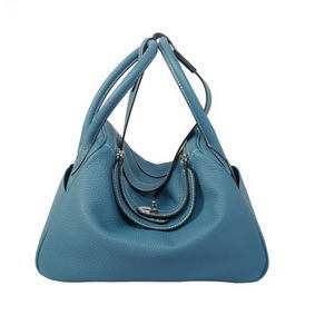 Knockoff Hermes Lindy 30CM Blue Grainy Leather Havanne Shoulder Bag HMSGD5W3X50