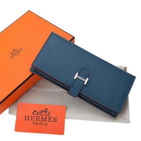 High Quality Hermes Bearn Japonaise Bi-Fold Wallet Original Leather A208 Dark Blue HMS4G2ZVZI0