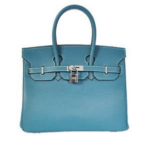 1:1 Replica Hermes Birkin 25CM Tote Bags Togo Leather Blue Silver HMSY5942T93