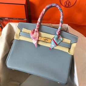Hermes Birkin 30 Handmade Bag In Blue Lin Clemence Leather HMSGBSUYTV2