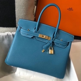 Hermes Birkin 30cm Bag In Jean Blue Clemence Leather GHW HMS0W26PH8D