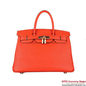 Fake Hermes Birkin 30CM Tote Bags Orange Clemence Leather Gold HMSGR3VC02D