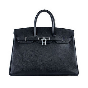 First-class Quality Hermes Birkin 35CM Tote Bag Black Grainy Leather Silver HMS9W1AJ626
