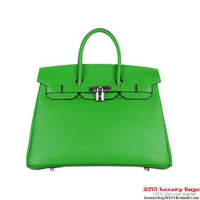 Hermes Birkin 35CM Tote Bag Green Clemence Leather H6089 Silver Top Replica HMS27AC0601