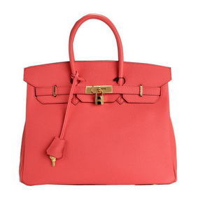 Top Replica Hermes Birkin 35CM Tote Bag Light Red Original Leather H35 Gold HMSXDTQPF00