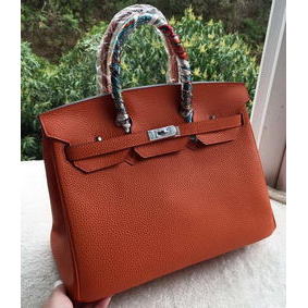 Hermes Birkin 35CM Tote Bag Orange Calfskin Leather BK35 Silver Replica HMSZ1MG8F49