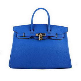 Hermes Birkin 35CM Tote Bags Blue Grainy Leather H-35 Gold HMS54L17PFP