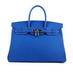 Hermes Birkin 35CM Tote Bags Blue Grainy Leather H-35 Silver HMS2HO7VMJD