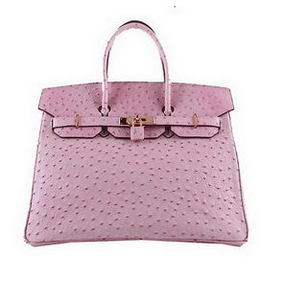 AAA Hermes Birkin 35CM Tote Bags Pink Ostrich Leather H6089 Gold HMS5XL0RL17