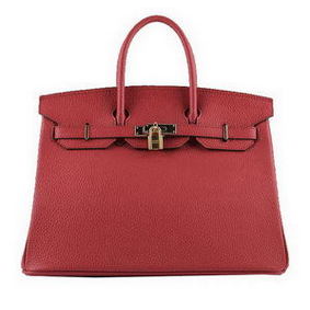 Best Quality Hermes Birkin 35CM Tote Bags Red Grainy Leather H-35 Gold HMS8V3V77ZI