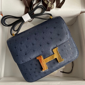 Knockoff Hermes Constance 18 Handmade Bag In Blue Iris Ostrich Leather HMS3D5L0NG5