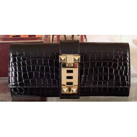 Hermes Croco Leather Clutch H88017 Black Replica HMS3K86OAEX