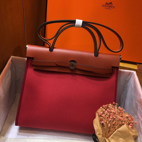 Hermes Herbag Zip 31cm Bag In Camel And Bordeaux Replica HMSV2728VO4