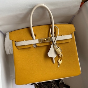 Hermes HSS Birkin 25 Bicolor Bag in Jaune d'or and Craie Epsom Calfskin HMSE4MH9WXR