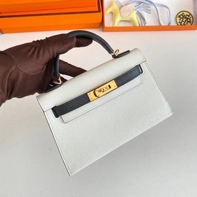 Fake Hermes Kelly 19cm Shoulder Bags Epsom Leather KL19 Gold hardware white&black HMSLGD0Z76P