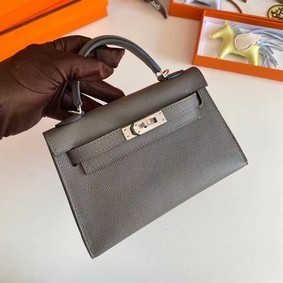 Hermes Kelly 19cm Shoulder Bags Epsom Leather KL19 Silver hardware gray 1:1 Replica HMSM9L194A0