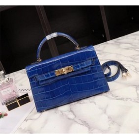 Knockoff Hermes Kelly 19cm Tote Bag crocodile Leather KL19 blue HMSXRDZ4AMZ